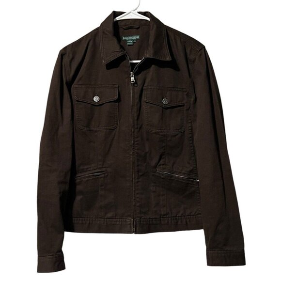 Lauren Jeans Company cropped jacket brown jean‎ jacket size Large Classic Denim - Picture 1 of 14